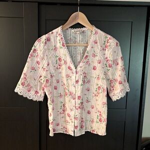 Nanette Lepore Pink Floral Lace Blouse